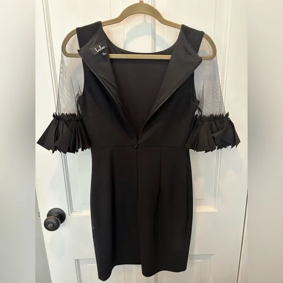 EUC Lulu's Black Sheer Ruffle-Sleeve Bodycon Dress Size S - Picture 4 of 12